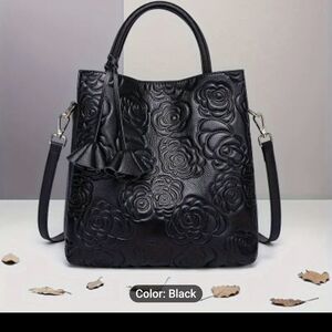 Chic Black Floral Embossed Shoulder Bag